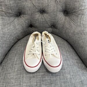 Converse White Canvas Low-Top Sneakers with Red Stripe